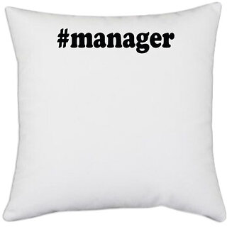                      UDNAG White Polyester '| manager' Pillow Cover [16 Inch X 16 Inch]                                              
