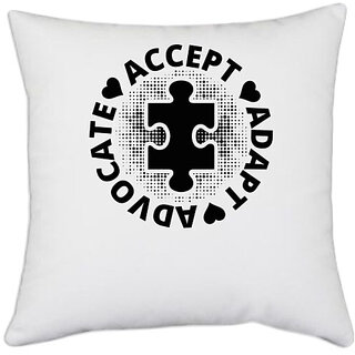                       UDNAG White Polyester 'Accept Advocate Adapt | Accept' Pillow Cover [16 Inch X 16 Inch]                                              