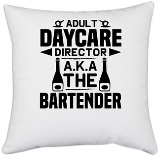                       UDNAG White Polyester 'Bartender | 1 Adult' Pillow Cover [16 Inch X 16 Inch]                                              