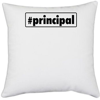                       UDNAG White Polyester '| principal' Pillow Cover [16 Inch X 16 Inch]                                              