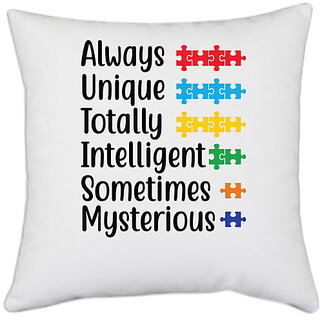                       UDNAG White Polyester 'Mysterious | Always Unique' Pillow Cover [16 Inch X 16 Inch]                                              