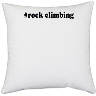                       UDNAG White Polyester '| rock climbing' Pillow Cover [16 Inch X 16 Inch]                                              
