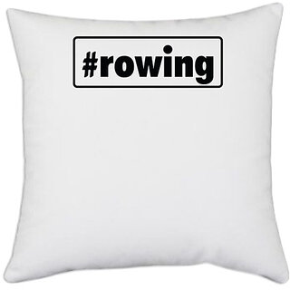                       UDNAG White Polyester '| rowing' Pillow Cover [16 Inch X 16 Inch]                                              