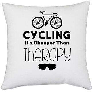                       UDNAG White Polyester 'Cycling | ycling it's Cheaper' Pillow Cover [16 Inch X 16 Inch]                                              
