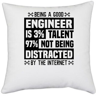                       UDNAG White Polyester 'Engineer | Being a good' Pillow Cover [16 Inch X 16 Inch]                                              