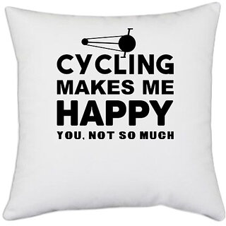                       UDNAG White Polyester 'Cycling | Cycling Makes Me,' Pillow Cover [16 Inch X 16 Inch]                                              