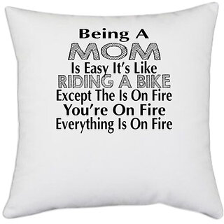                       UDNAG White Polyester 'Mother | being a mom is easy it's like' Pillow Cover [16 Inch X 16 Inch]                                              