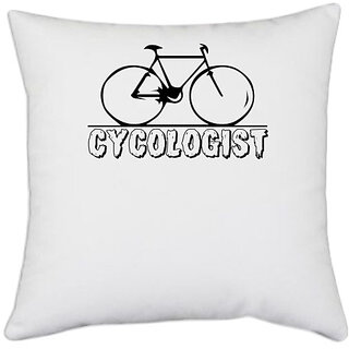                       UDNAG White Polyester 'Cycling | cycologist' Pillow Cover [16 Inch X 16 Inch]                                              