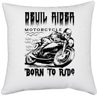 UDNAG White Polyester 'Rider | Devil rider' Pillow Cover [16 Inch X 16 Inch]