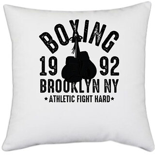                       UDNAG White Polyester 'Boxing | Boxing 1992' Pillow Cover [16 Inch X 16 Inch]                                              