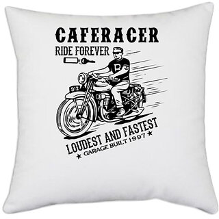                       UDNAG White Polyester 'Rider | Cafe racer' Pillow Cover [16 Inch X 16 Inch]                                              