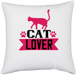                       UDNAG White Polyester 'Cat | cat lover 01' Pillow Cover [16 Inch X 16 Inch]                                              