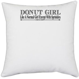                       UDNAG White Polyester '| donut girl' Pillow Cover [16 Inch X 16 Inch]                                              