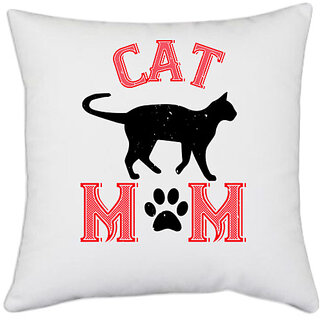                       UDNAG White Polyester 'mother | cat mom,' Pillow Cover [16 Inch X 16 Inch]                                              