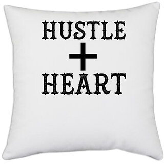                       UDNAG White Polyester 'Heart | hustle + heart' Pillow Cover [16 Inch X 16 Inch]                                              