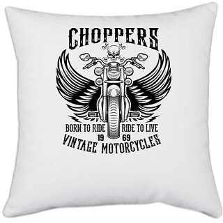                       UDNAG White Polyester 'Vintage Motorcycle | Choppers' Pillow Cover [16 Inch X 16 Inch]                                              