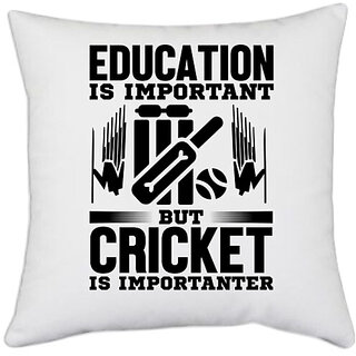                       UDNAG White Polyester 'Cricket | Education is' Pillow Cover [16 Inch X 16 Inch]                                              
