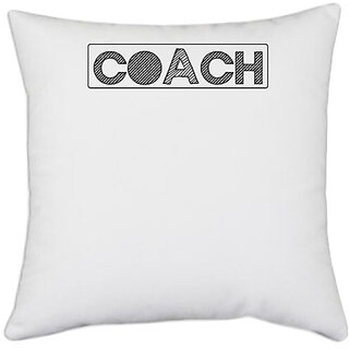                       UDNAG White Polyester '| 6 coach' Pillow Cover [16 Inch X 16 Inch]                                              
