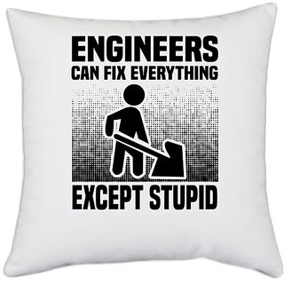                       UDNAG White Polyester 'Engineer | Engineers can fix' Pillow Cover [16 Inch X 16 Inch]                                              