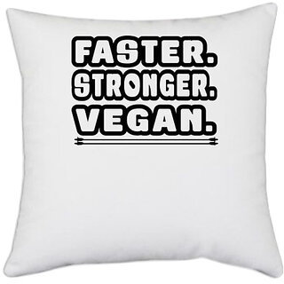                       UDNAG White Polyester 'Vegan | aster stonger vegan' Pillow Cover [16 Inch X 16 Inch]                                              