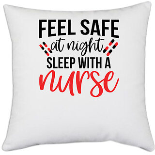                       UDNAG White Polyester 'Nurse | Feel Save' Pillow Cover [16 Inch X 16 Inch]                                              