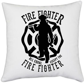                       UDNAG White Polyester 'Fire fighter | Fire Fighter' Pillow Cover [16 Inch X 16 Inch]                                              