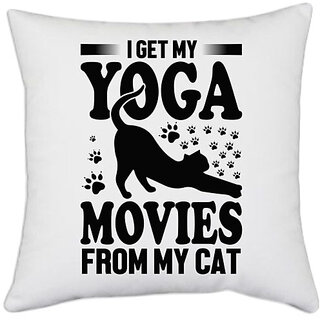                       UDNAG White Polyester 'Yoga | I get my' Pillow Cover [16 Inch X 16 Inch]                                              