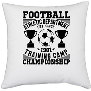                       UDNAG White Polyester 'Football | Football athletic' Pillow Cover [16 Inch X 16 Inch]                                              