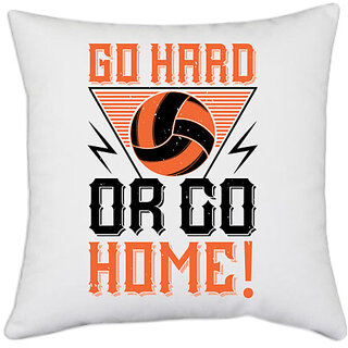                       UDNAG White Polyester 'Basketball | Go hard or go home!' Pillow Cover [16 Inch X 16 Inch]                                              