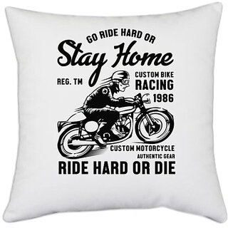                       UDNAG White Polyester 'Rider | Go ride hard' Pillow Cover [16 Inch X 16 Inch]                                              