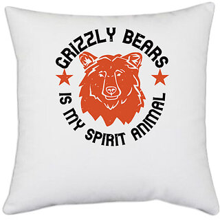                       UDNAG White Polyester 'Winter, Bear | grizzly bears is my spirit animal' Pillow Cover [16 Inch X 16 Inch]                                              