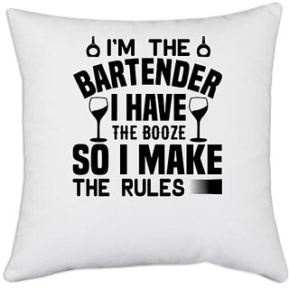                       UDNAG White Polyester 'Bartender | IM THE' Pillow Cover [16 Inch X 16 Inch]                                              