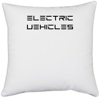                       UDNAG White Polyester 'Engineer | Electric Vehicle' Pillow Cover [16 Inch X 16 Inch]                                              