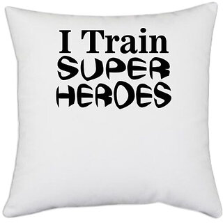                       UDNAG White Polyester 'Super Heros | train super heroes' Pillow Cover [16 Inch X 16 Inch]                                              