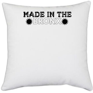                       UDNAG White Polyester 'Bronx | made in the bronx' Pillow Cover [16 Inch X 16 Inch]                                              