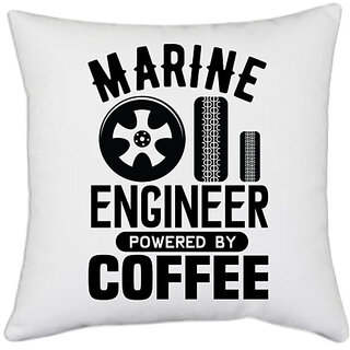                       UDNAG White Polyester 'Marine Engineer | Marine' Pillow Cover [16 Inch X 16 Inch]                                              