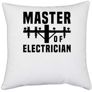                       UDNAG White Polyester 'electrician | Master' Pillow Cover [16 Inch X 16 Inch]                                              