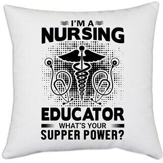                       UDNAG White Polyester 'Nurse | I'm a nursing' Pillow Cover [16 Inch X 16 Inch]                                              