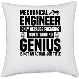                       UDNAG White Polyester 'Genius | Mechanical engineer' Pillow Cover [16 Inch X 16 Inch]                                              