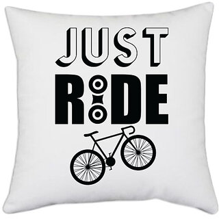                      UDNAG White Polyester 'Rider | Just Ride 2' Pillow Cover [16 Inch X 16 Inch]                                              