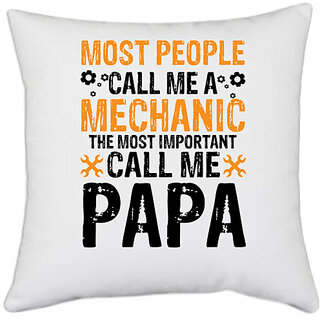                       UDNAG White Polyester 'Father | Most People' Pillow Cover [16 Inch X 16 Inch]                                              