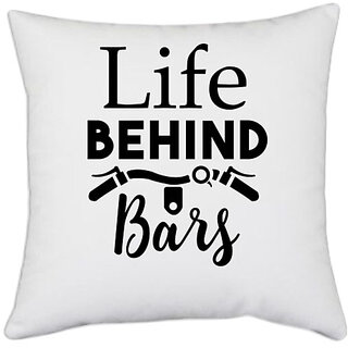                       UDNAG White Polyester 'Gym | Life Behind Bars 2' Pillow Cover [16 Inch X 16 Inch]                                              