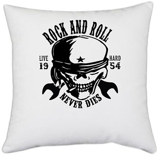                       UDNAG White Polyester 'Death | Rock and roll' Pillow Cover [16 Inch X 16 Inch]                                              