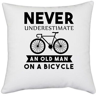                       UDNAG White Polyester 'Cycling | Never Underestimate' Pillow Cover [16 Inch X 16 Inch]                                              