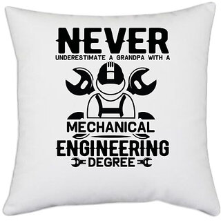                       UDNAG White Polyester 'Mechanical Engineer | Never 2' Pillow Cover [16 Inch X 16 Inch]                                              