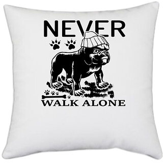                       UDNAG White Polyester 'Dog | 6 Never' Pillow Cover [16 Inch X 16 Inch]                                              