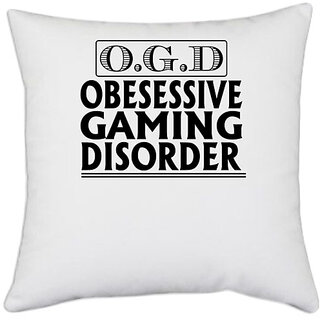                       UDNAG White Polyester 'Game | o.g.d. obsessive' Pillow Cover [16 Inch X 16 Inch]                                              