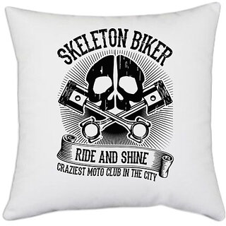                       UDNAG White Polyester 'Death | Skeleton' Pillow Cover [16 Inch X 16 Inch]                                              