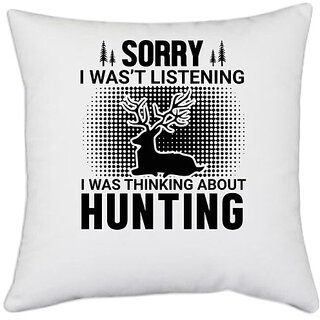                       UDNAG White Polyester 'Hunter | Sorry 2' Pillow Cover [16 Inch X 16 Inch]                                              