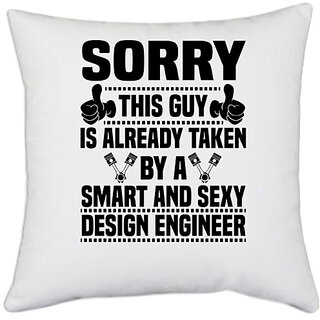                       UDNAG White Polyester 'Design Engineer | 6 Sorry' Pillow Cover [16 Inch X 16 Inch]                                              